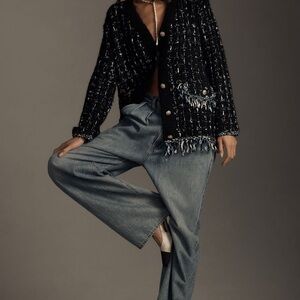 By Anthropologie Tweed Fringe Cardigan Sweater